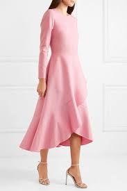 Pink Asymmetric Wool Blend Midi Dress Oscar De La Renta Pink Midi Dress Midi Dress Fashion