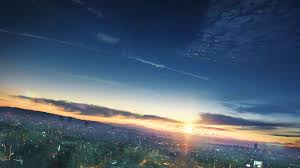 Cyberpunky gaming dual monitor wallpaper. Anime Sunset Sky Cityscape Wallpapers Hd Desktop And Mobile Backgrounds