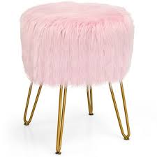 Contemporary white faux fur accent chair bedroom vanity. Costway Faux Fur Vanity Chair Makeup Stool Furry Padded Seat Round Ottoman Pink White Target