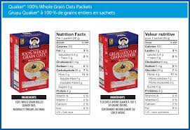 A Canadian Oatmeal Product Food Label Quaker Oats Oatmeal Food Labels Oatmeal Packets