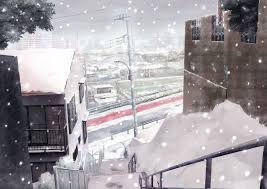 City Cityscape Stairs Winter Anime Snow Wallpaper Anime Snow Snow Illustration Winter Wallpaper