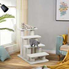 Scratching posts and cat trees product guide. Costway 24 4 Step Pet Stairs Carpeted Ladder Ramp 8 Scratching Post Cat Tree Climber