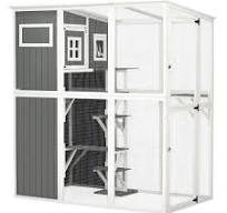 PawHut Outdoor Cat House, Walk in Wooden Catio with PVC ...