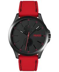 Hugo Men S Jump Red Rubber Strap Watch 41mm Black Red Black Watch Watches For Men Leather Watch