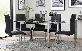 Ideal for dinette, kitchen, and dining areas, this dining set seats up to 4 people with a rectangular table perfect for family style. Space Chrome And Black Glass Extending Dining Table With 6 Perth Black Leather Chairs Furniture And Choice