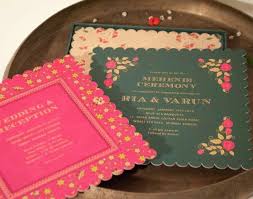 Box Of Handkerchief Wedding Invitations In Emerald Fushcia Wedding Cards Unique Wedding Cards Wedding Card Design Indian
