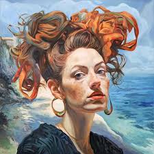 Gabriel Matei's portraits by the sea glow with quiet strength—figures  caught between waves, wind, and watchful stillness. ❤️ IG: @gabrielmateiart