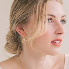 Gold blossom pearl bridal earrings. Set with tiny crystals.