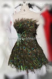 Peacock Feather Knee Length Dress Feather Prom Dress Feather Cocktail Dress Long Sleeve Bridal Gown