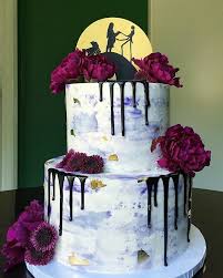 This is a customized nightmare before christmas themed wedding cake topper (as you can see, it turned out to be larger than the cake itself. Caroline Ar Twitter A Nightmare Before Christmas Themed Baby Shower Cake For Baby Due On Friday The 13th Mama And Grandma Wanted A Goth Romantic Cake With Purple And Gold Accents Black Chocolate Drip