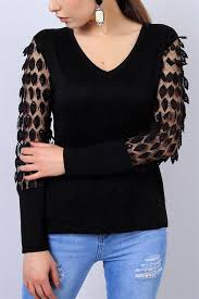 39 95 Tl Siyah V Yaka Kol Detayli Bayan Bluz 13603b Modamizbir V Yaka Bluz Mankenler