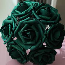Emerald botanical plates and emerald candles to spruce up a neutral tablescape. Emerald Artificial Roses 50 Hunter Green Wedding Flowers Vanrina