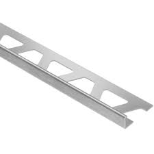 We offer this trim in bright polish or dull satin polish finish which has fine grain line running along the length of the profile. Schluter Systems Schiene Brushed Stainless Steel 3 8 In X 8 Ft 2 1 2 In Metal L Angle Tile Edging Trim E100eb The Home Depot
