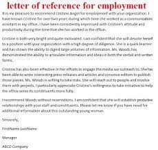 letters of reference: letter of reference for employment