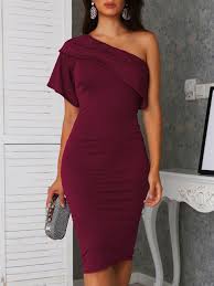 One Shoulder Solid Ruffles Bodycon Dress Ruffle Bodycon Dress Ruffle Bodycon Party Dresses Short Tight