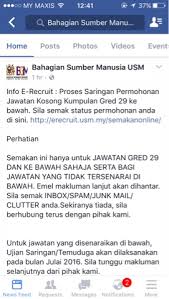 Check spelling or type a new query. Proses Saringan Permohonan Jawatan Kosong Kumpulan Gred 29 Usm 2016 Eraz Fadli