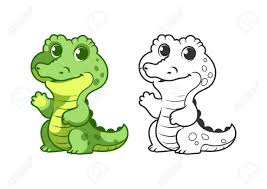 Cute Little Alligator Cartoon Vector Character Isolated On A White Background With Black Outline Royalty Free Cliparts Vectors And Stock Illustration Image 54893620