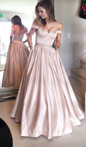 2019 Pearl Pink Prom Dresses Off The Shoulder Beading With Pockets Puffy Formal Gowns Simple Prom Dress Formal Dresses Prom Dresses