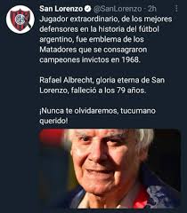 Murió José Rafael Albrecht, gloria de San Lorenzo