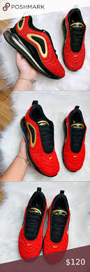 Nike Air Max 720 University Red Black Gold In 2020 Nike Air Max Black And Red Nike Air
