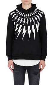 Black And White Lightning Bolt Sweater Neil Barrett Lightning Bolt Print Cotton Terry Hoodie Neilbarrett Cloth Hoodie Patterned Hoodies Hoodies Mens Sweatshirts Hoodie