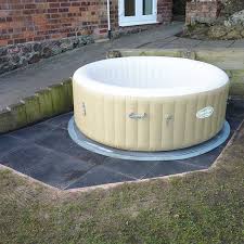 Greatmats portable outdoor flooring tiles are great for use over virtually any outdoor surface, including grass, dirt, gravel, concrete and create a temporary patio, pool deck, sidewalk, event tent floor, shower floor or even an outdoor dance floor over grass with these snap together floor tiles. Inflatable Hot Tub Base Tiles 4pk Black