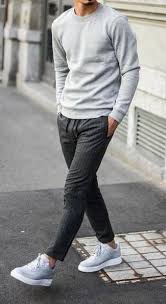 Otherwise, more unconventional colour choices have for a punchy monochrome outfit, wear a slim navy merino rollneck with a super130s charcoal suit. Grey Sweatshirt Casual Outfits For Men 215 Ideas Outfits Lookastic