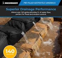 Pre-Filled Non Woven Geotextile Sandbags for Flooding - 14” x 26”, 30 lb  Bags by Pallet 150 sandbags - $9.05 each / Oregon - Washington - Colorado (M