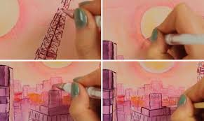 Easy watercolor painting lessons guided to paint sunset for beginners. Easy Paintings For Beginners Watercolor Painting Of A Sunset City