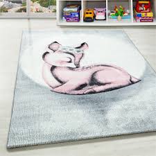 Hier findest du schöne & ✓ schadstoffgeprüfte baby teppiche, ✓ die das kinderzimmer deines kleinen schatzes aufwerten. Kinderteppich Baby Teppich Kinderzimmer Susser Rehkitz Motiv Grau Pink Weiss
