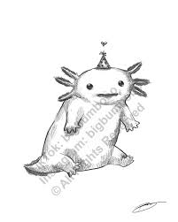 For each, enclose a small oval within a larger one, and shade between them. Fat Little Axolotl Sketch Illustration 8 5 X 11 Black And White Animal Art Print Art Collectibles Digital Prints Delage Com Br