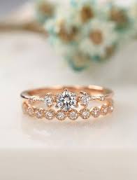 Moissanite Engagement Ring Rose Gold Vintage Diamond Wedding Ring Set Dainty Antiqu Moissanite Engagement Ring Rose Gold Rose Engagement Ring Wedding Ring Sets