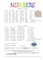 English as a second language (esl) grade/level: Ordinal And Cardinal Numbers Esl Worksheet By Dmmc