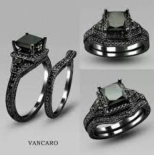 Wow Never Thought That I Would Want A Black Engagement Ring But This Is Fire I Love It Black Wedding Ring Sets Black Rings Black Wedding Rings