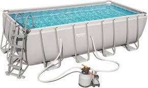 Bestway Power Steel Rectangular Frame Pool Set Viereckig 488x244x122 Cm Stahlrahmenpool Set Mit Sandfilteranlage Zubehor Grau Garten Im Shop At
