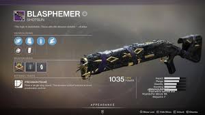 Blasphemer Shotgun With The New Carminica Shader From The Crucible Really  Makes This Weapon Looked Like A Murder Weapon. The Colour Really Mimics  Fresh Blood. It'S Creepy. : R/Destinyfashion