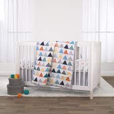 It has elastic all the way around which ensures a secure fit. Little Love By Nojo Uni Triangles 3 Piece Crib Bedding Set Navy Orange Grey And Yellow Triangles Comforter Fitted Crib Sheet And Dust Ruffle Walmart Com Walmart Com