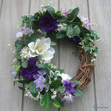 20 Sale On Spring Wreath Silk Flower Arrangement On Grapevine White Magnolia And Purples Silk Floral Arrangement Spring Wreath Flower Arrangements Wreaths