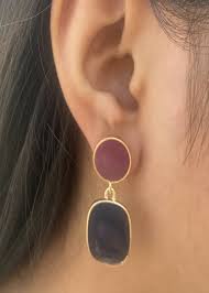 Plastic, czech stone2) various designs. Get Maroon Black Stone Detail Geometric Drop Earrings At 299 Lbb Shop