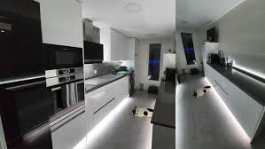 Look at how the combination creates an elegant style in this kitchen. Modern Kitchen Just Strips White Furniture Black Glass Home Appliances Love It D Hue
