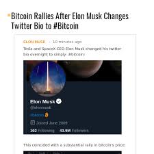 Mike bucella, blocktower capital partners, discusses the moves in bitcoin and why it jumps based on comments from someone like elon musk. Bitcoin Rallies After Elon Musk Changes Twitter Bio To Bitcoin Case Bitcoin