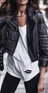 Embellished Leather Jacket Studded Leather Jacket Leather Jacket Jacket Outfits