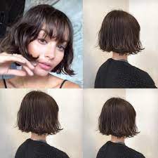 あご上ラインのくせ毛風パーマボブ パーマで簡単スタイリング ノンブローでヌケ感を出しますヨ カット 7200 パーマ8200 hair bob shima shimaplus1 シマ アッ short hair styles short bob hairstyles hair styles