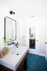 Maybe you would like to learn more about one of these? White Bathroom With Bright Blue Hexagon Floor Tiles Transitional Bathroom San Francisco By Fireclay Tile Houzz