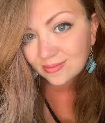 A friend sent scraps of mammoth tooth stabilized in colored resin for us to  use. This is a pair of earrings I made with some of it! I love the  combination and