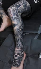 Black And White Calf Tattoos For Men 50 Amazing Calf Tattoos Cuded Calf Tattoo Full Leg Tattoos Tattoos For Guys
