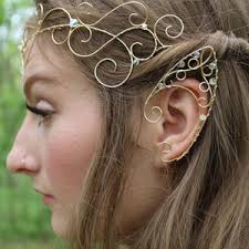 Brass Wire Elf Ears, Ear Wrap, Green Swarovski Crystals, Glass Beads and  Acrylic Wings… Handcrafted USA.