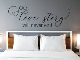 This bedroom, for instance, has an entire wall of reclaimed wood that is very in right now alongside a wall of exposed brick that's been painted white. Our Love Story Will Never End Bedroom Wall Decal Master Bedroom Decor Bedroom Wall Decor Love Wall Quote Bedroom Wall Decals