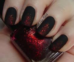 Matte Black And Red Glitter Nails Black Base Red Flakes Matte Top Coat Love Black Nail Designs