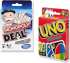The first person to collect $100,000,000 wins. Amazon Com Monopoly Deal Uno Family Card Game Exclusively Bundled By Brishan Toys Games